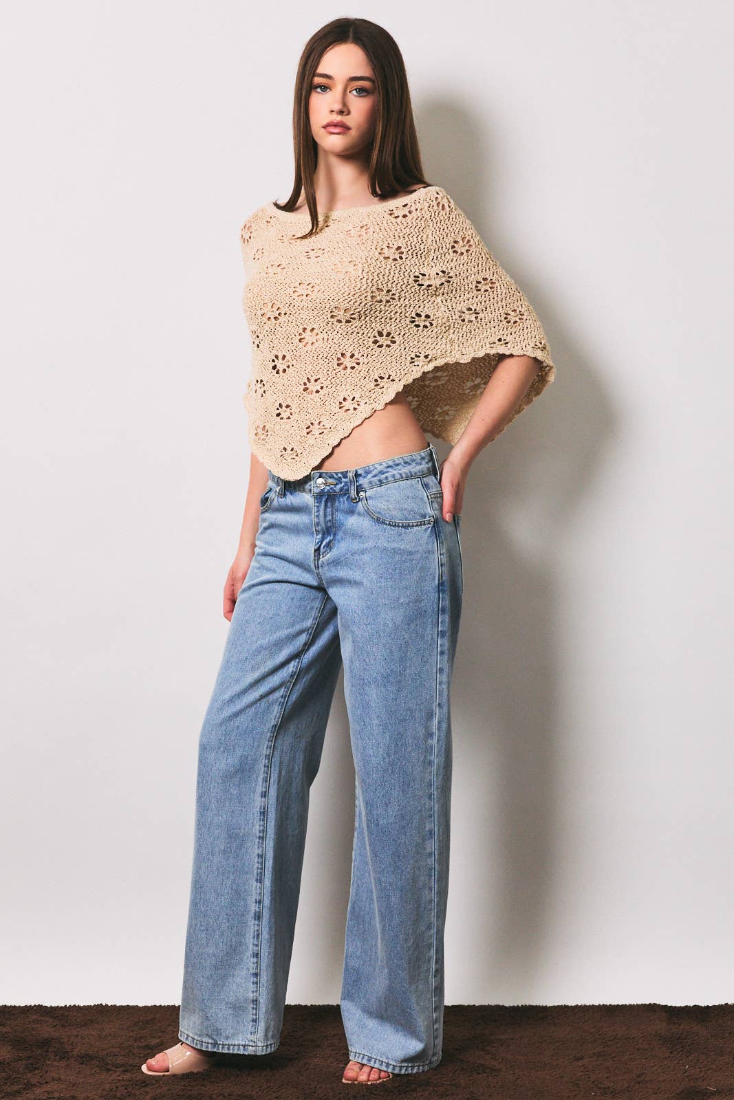 OPENWORK DETAIL SWEATER PONCHO