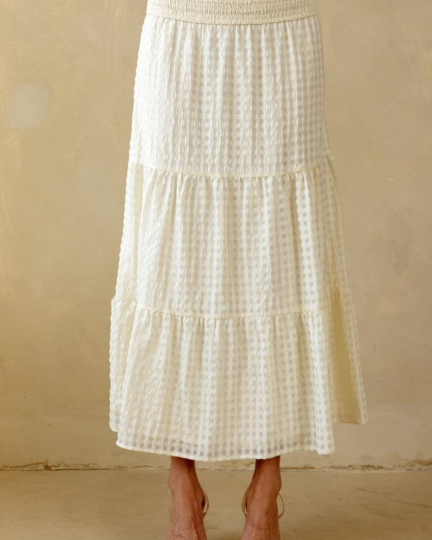 Cream Textured Midi Skirt