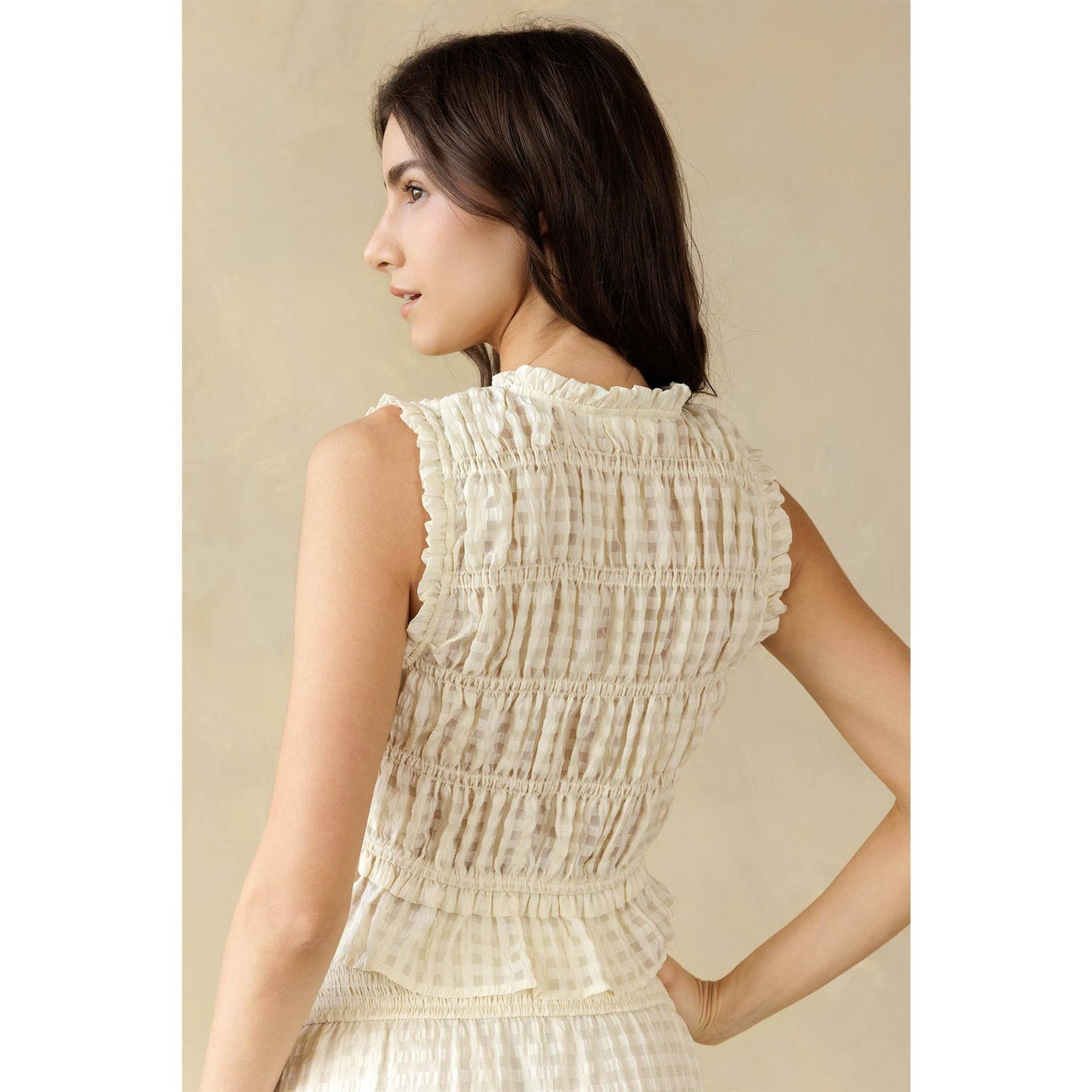 Cream Textured Smocked Blouse