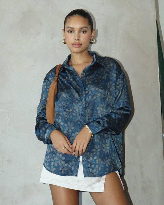 Flower Satin Button Up