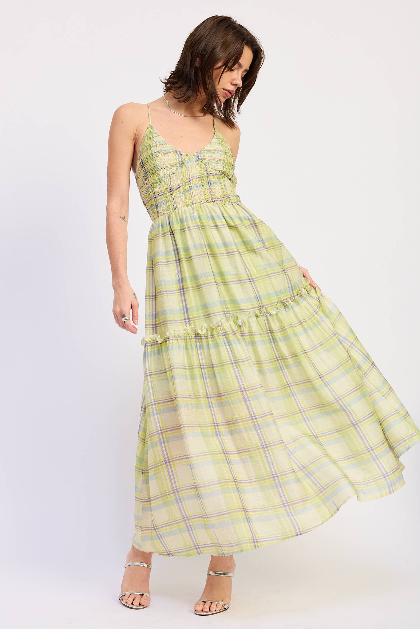 Plaid Smocked Maxi Dress