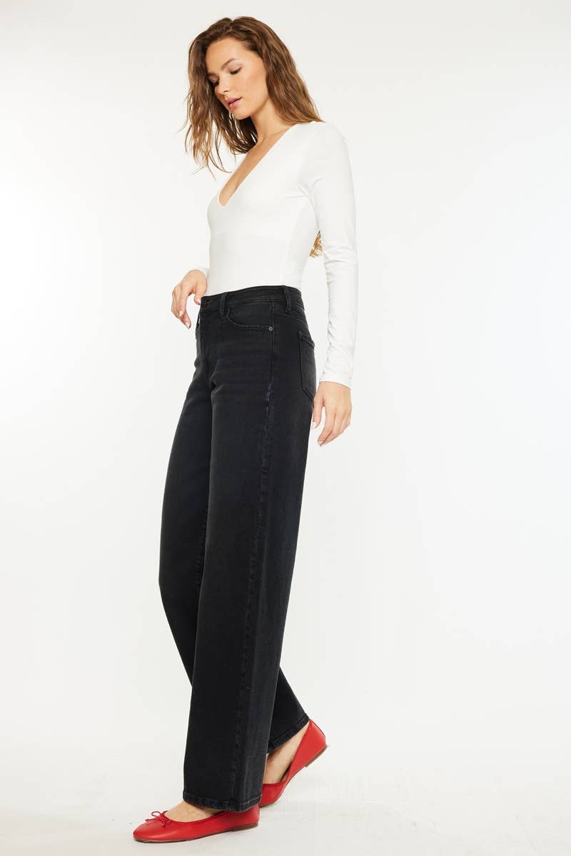 High Rise Wide Leg Jeans – Black Wash