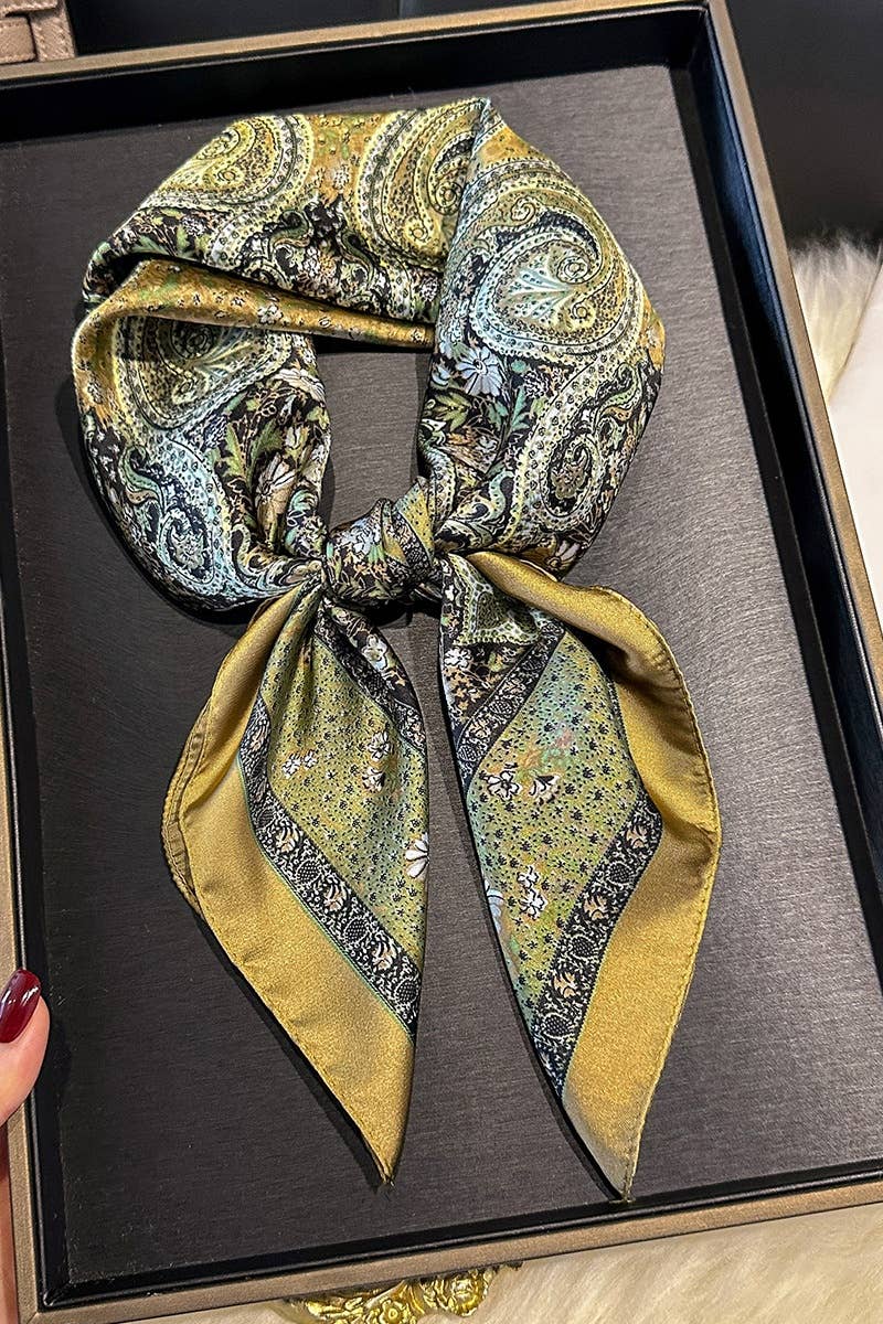 Paisley Print Silk Square Scarf – Vintage Style for Resale