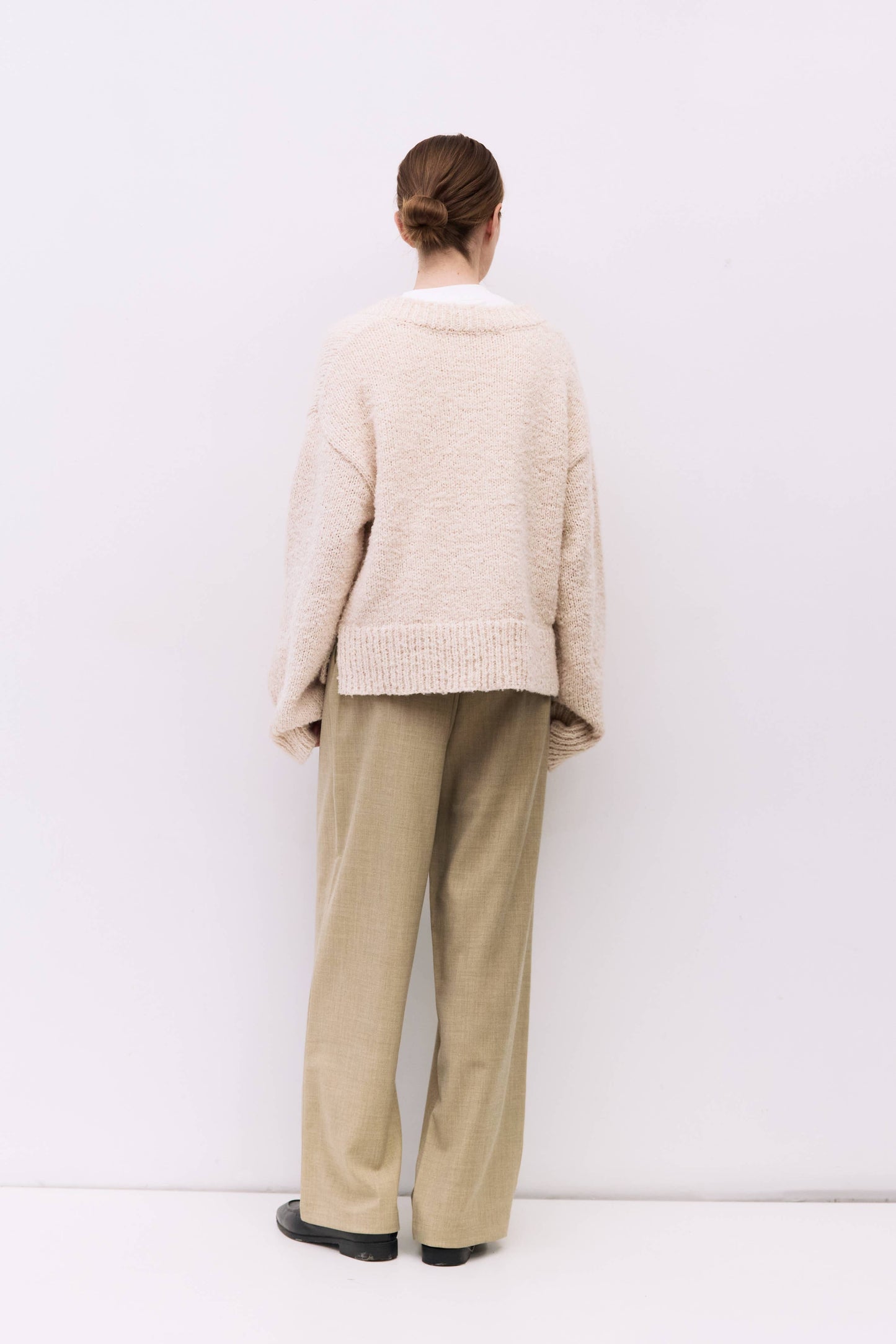Oversized Boucle Knit V-Neck Sweater