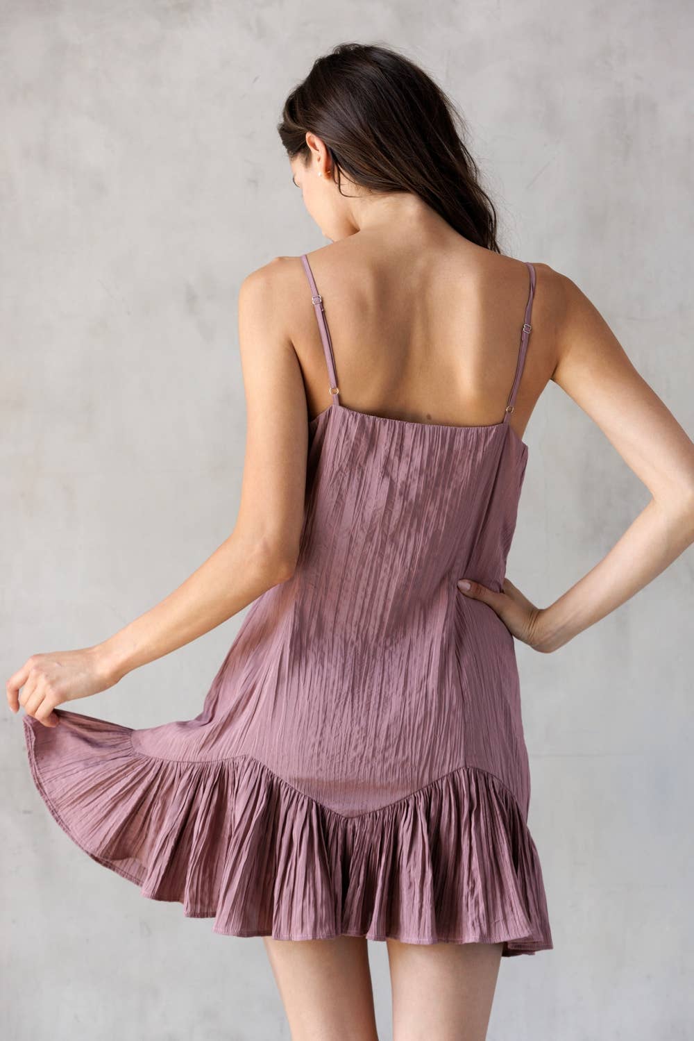 LD2382-RUCHED V-NECK MINI DRESS