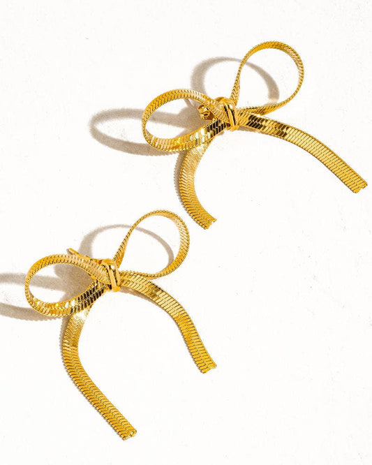 Winona 18K Non-Tarnish Flat Bow Chain Studs