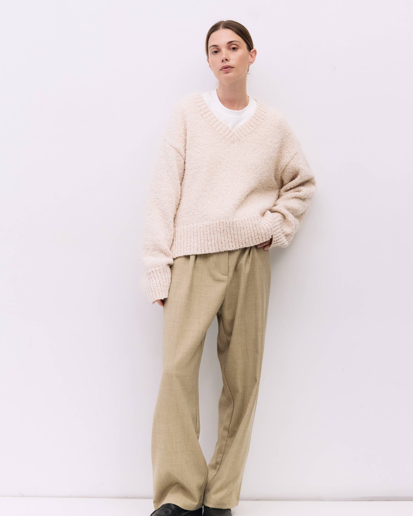 Oversized Boucle Knit V-Neck Sweater