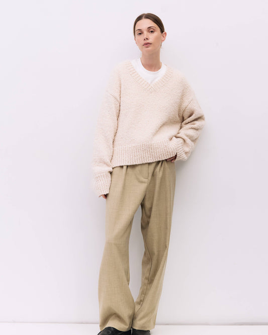 Oversized Boucle Knit V-Neck Sweater