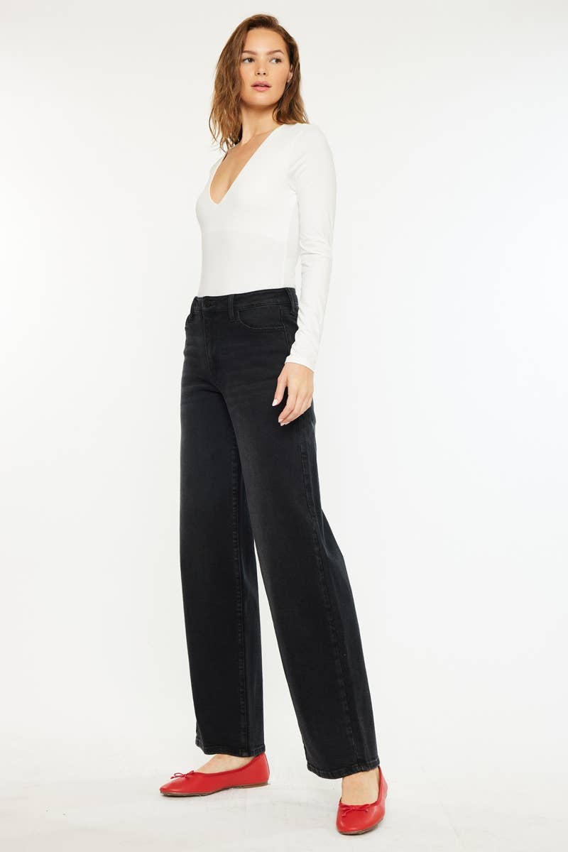 High Rise Wide Leg Jeans – Black Wash