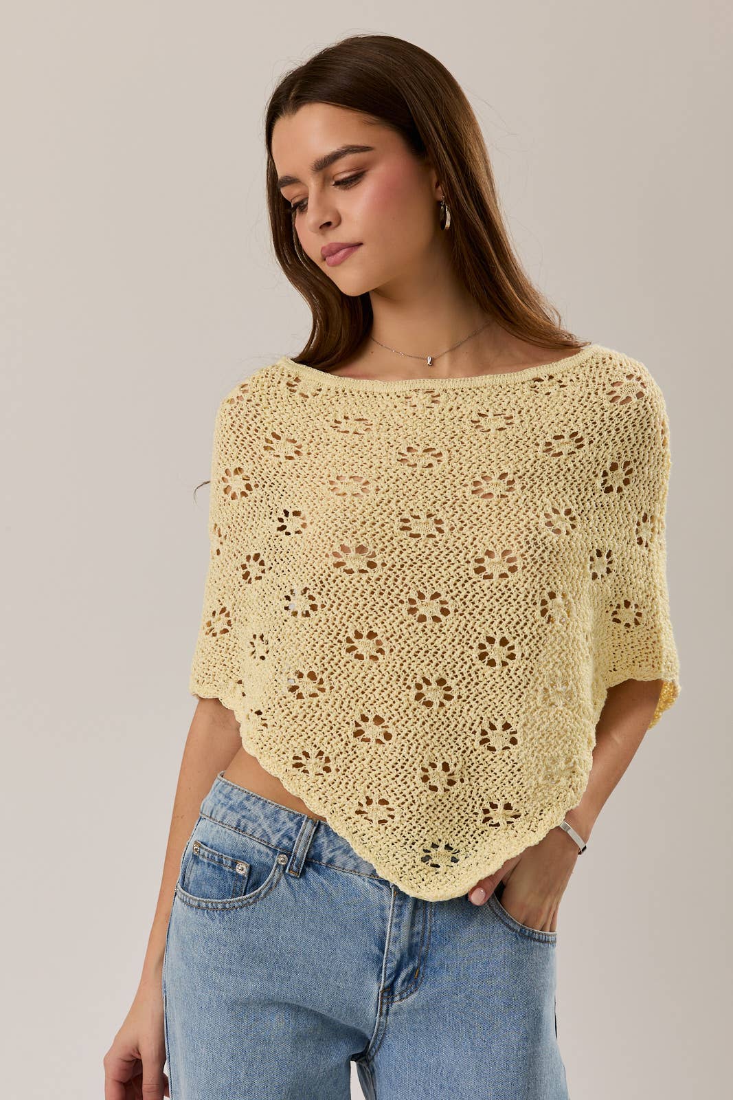 OPENWORK DETAIL SWEATER PONCHO