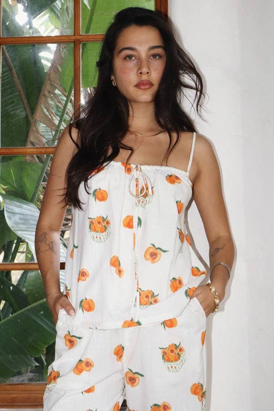 Peach Print Tie-Front Cami