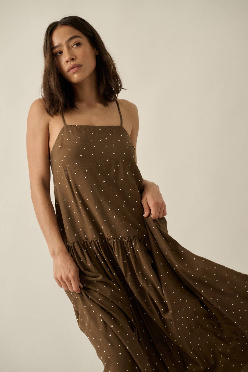 Polka Dot-Print Drop-Waist Cami Maxi Dress