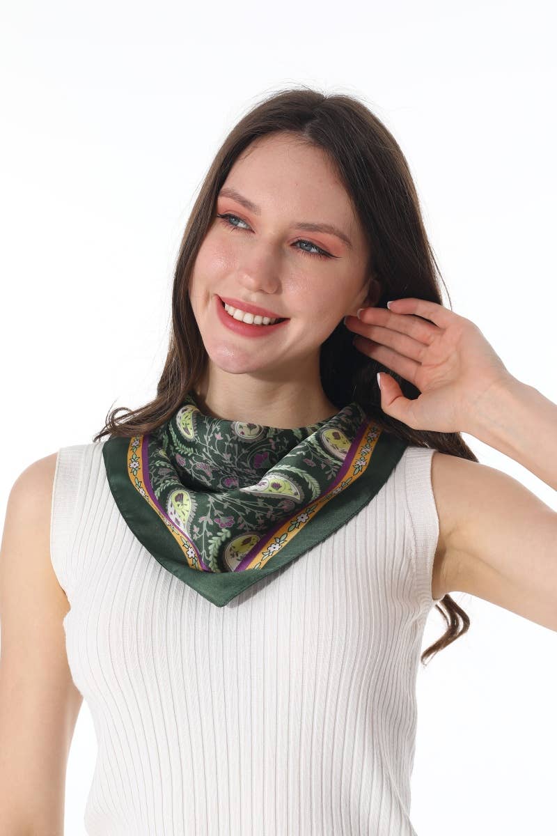 Vintage Paisley Satin Square Scarf Multi-use Neck Bandana
