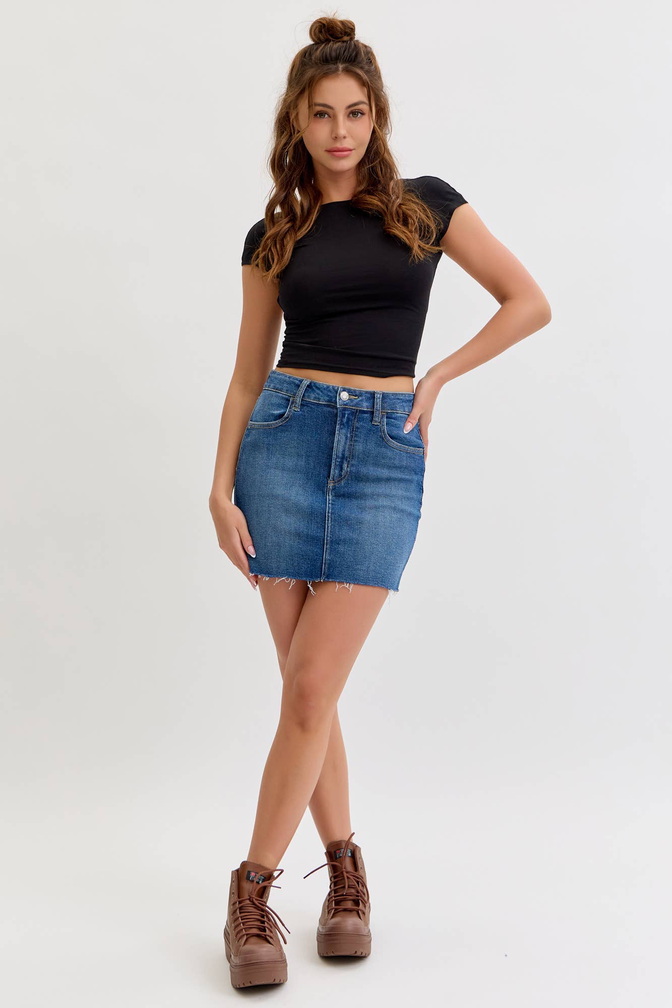 Raw Hem Denim Mini Skirt