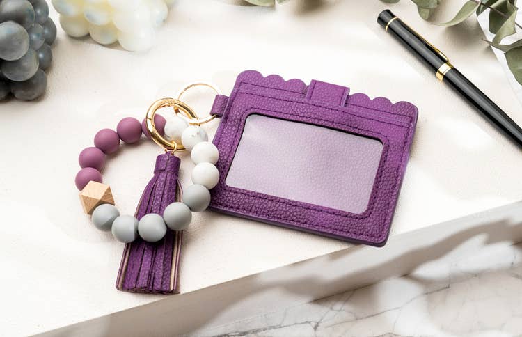 Leather Keychain Wallet With Wristlet Bangle Bracelet