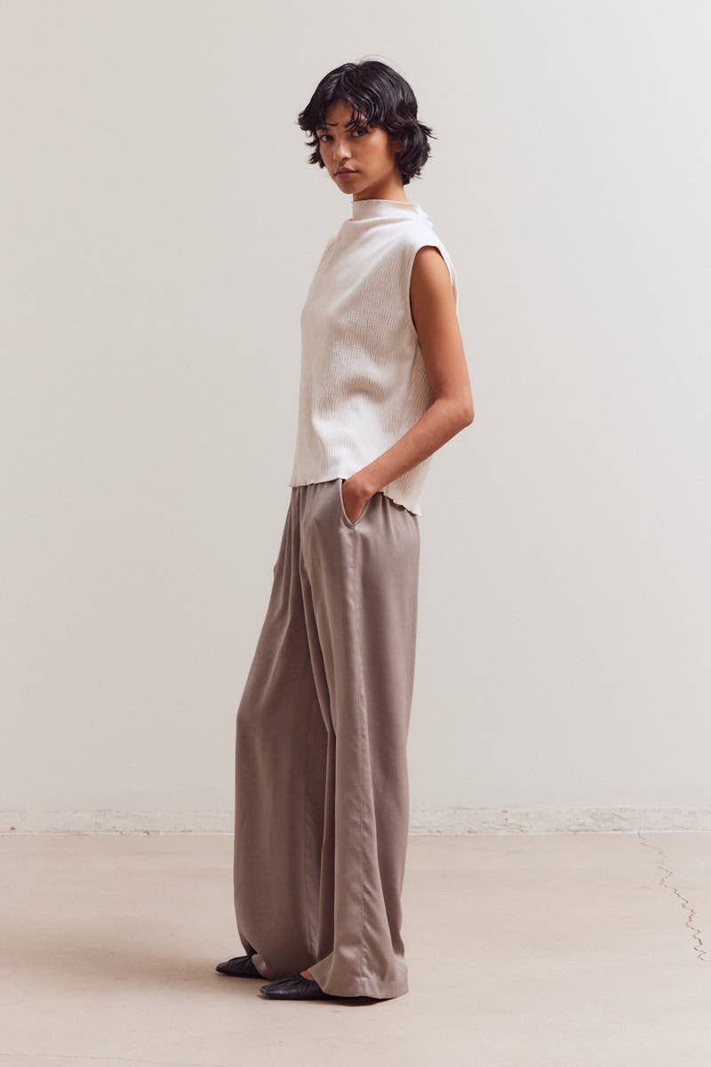 Crinkled Velvet Mock Neck Top
