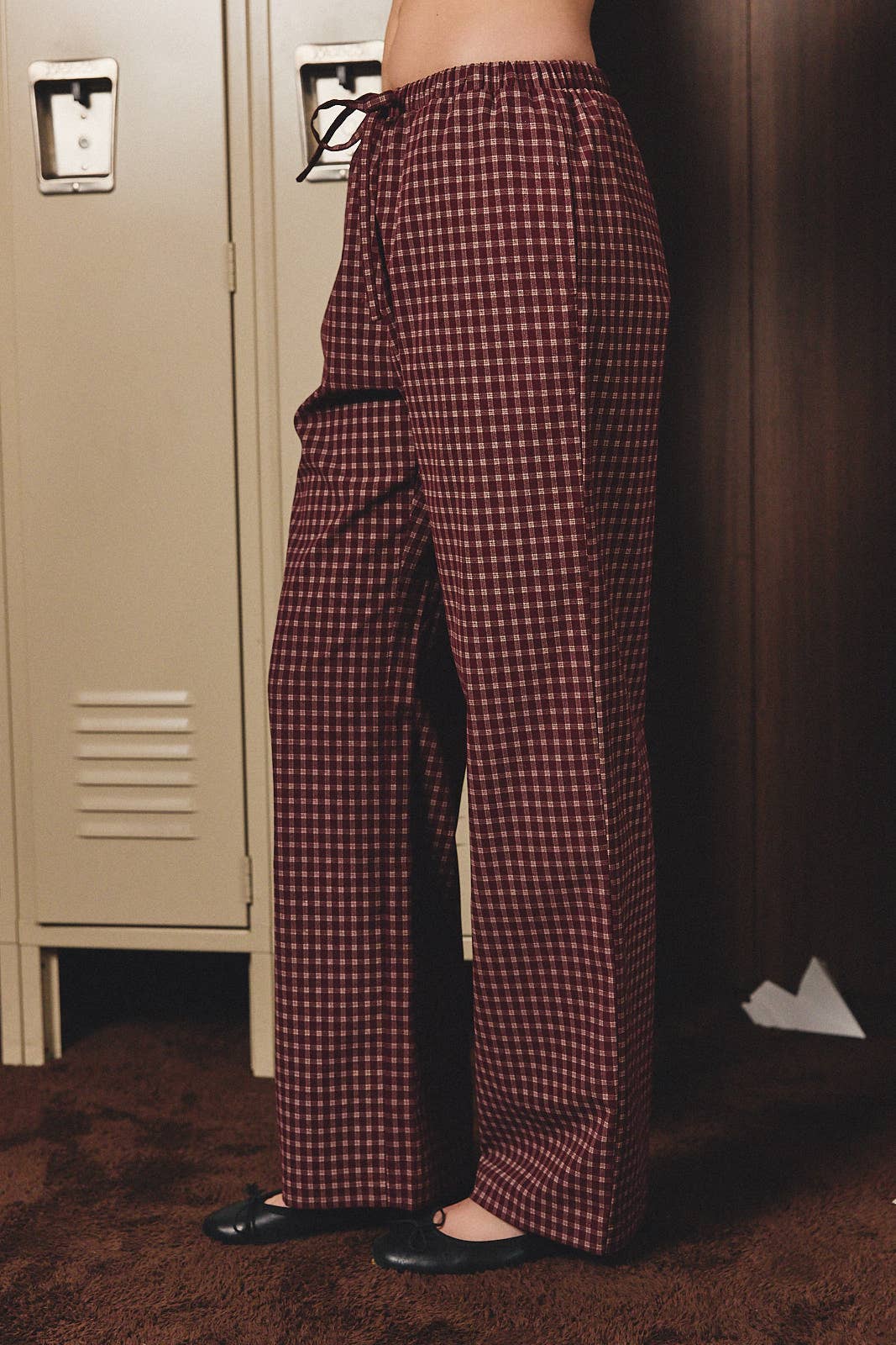MID RISE WIDE LONG CHECK PANTS