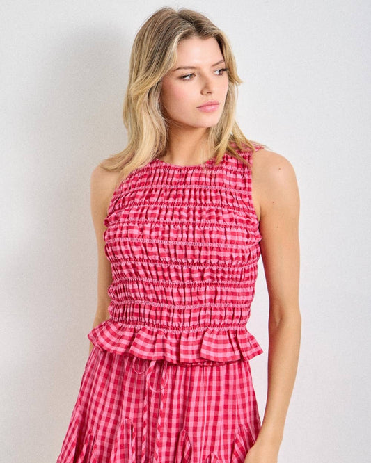 Gingham Smocked Peplum Top