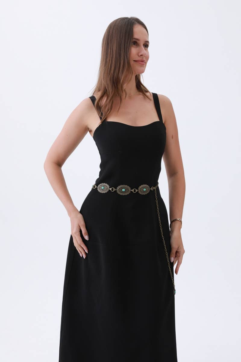 Vintage Turquoise Chain Belt – Classic Western Elegance