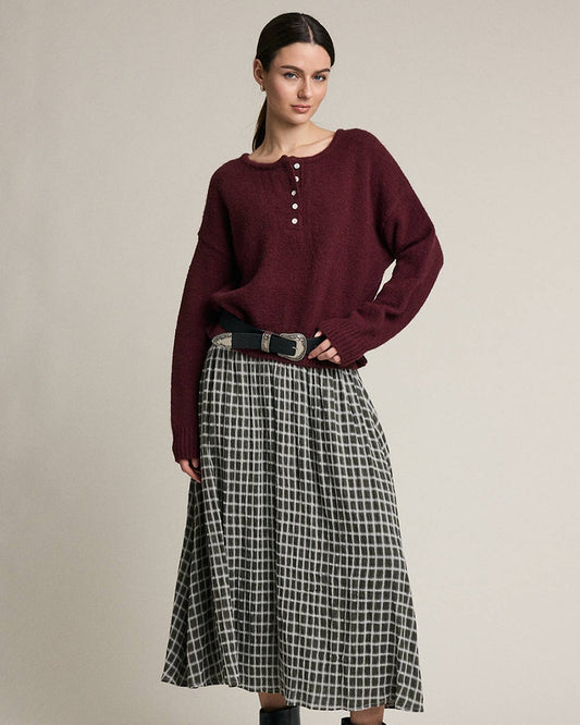 Plaid Smocked Midi Skirt
