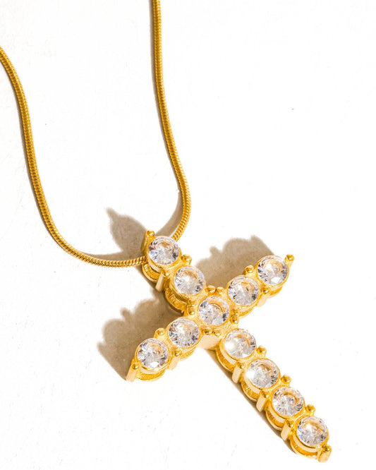 Raeven 18K Gold Non-Tarnish CZ Cross Necklace