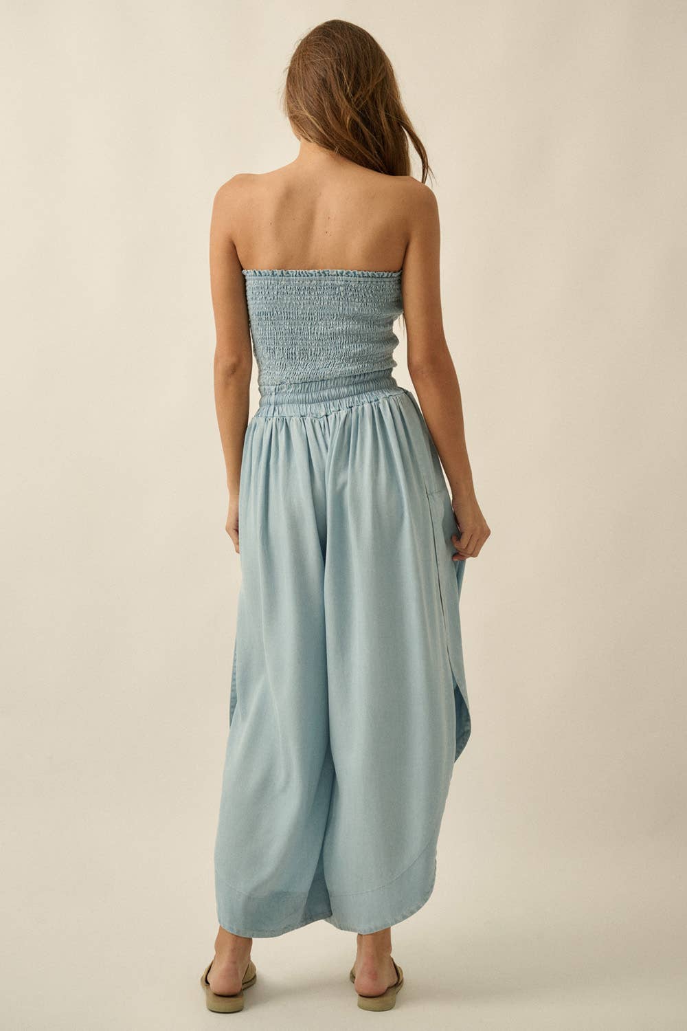 Tencel Denim Smocked Strapless Jumpsuit