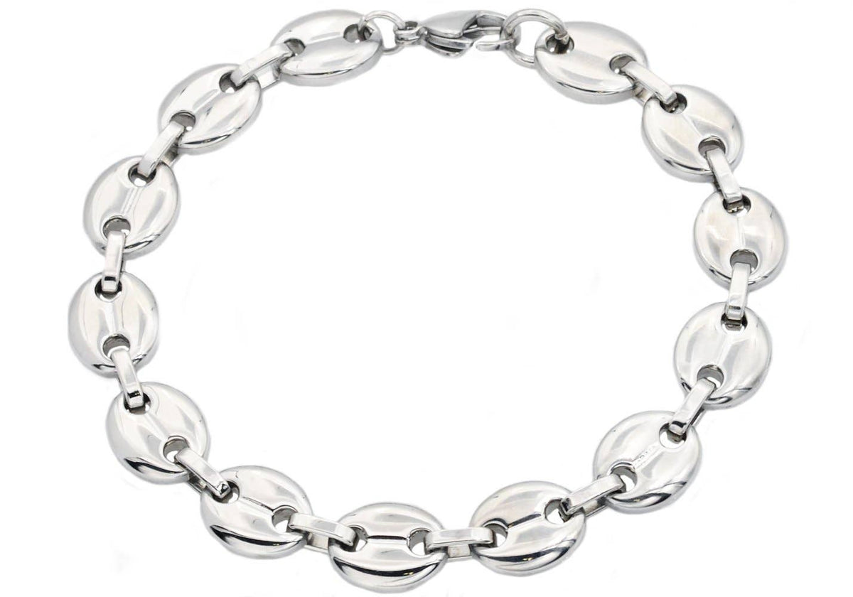 Men's Stainless Steel Puff Mariner Link Chain Bracelet
