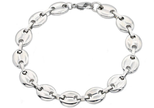 Men's Stainless Steel Puff Mariner Link Chain Bracelet