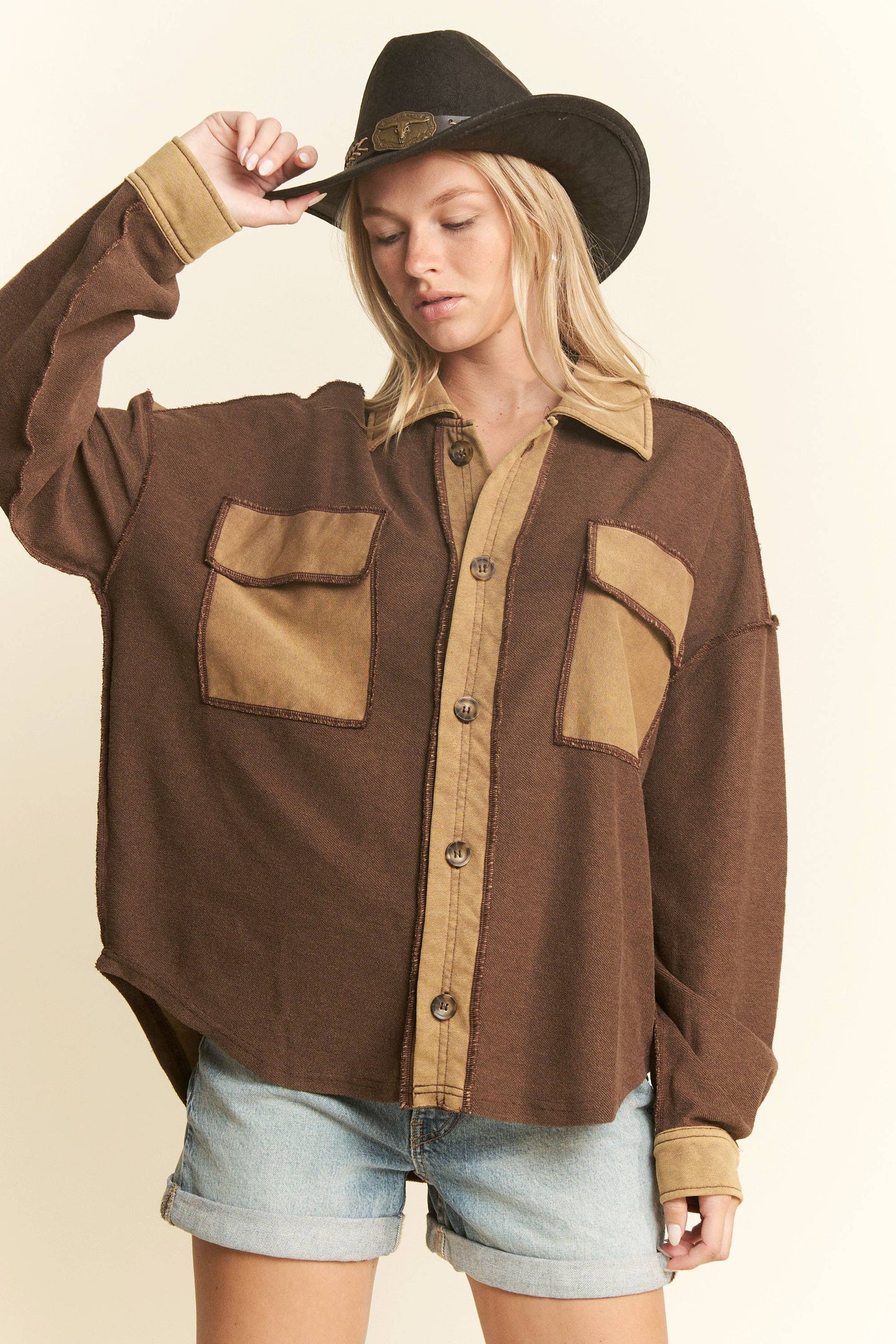 Mineral Wash Collared Button Down Oversized Jacket