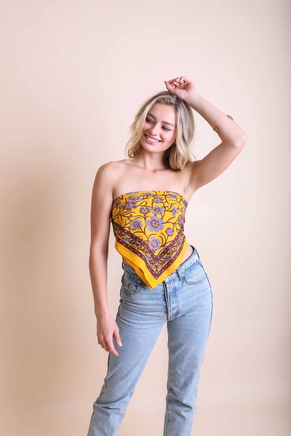 Boho Floral Anemone Bandana – Oversized Scarf in Yellow, Red