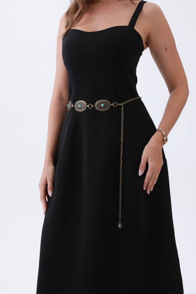 Vintage Turquoise Chain Belt – Classic Western Elegance