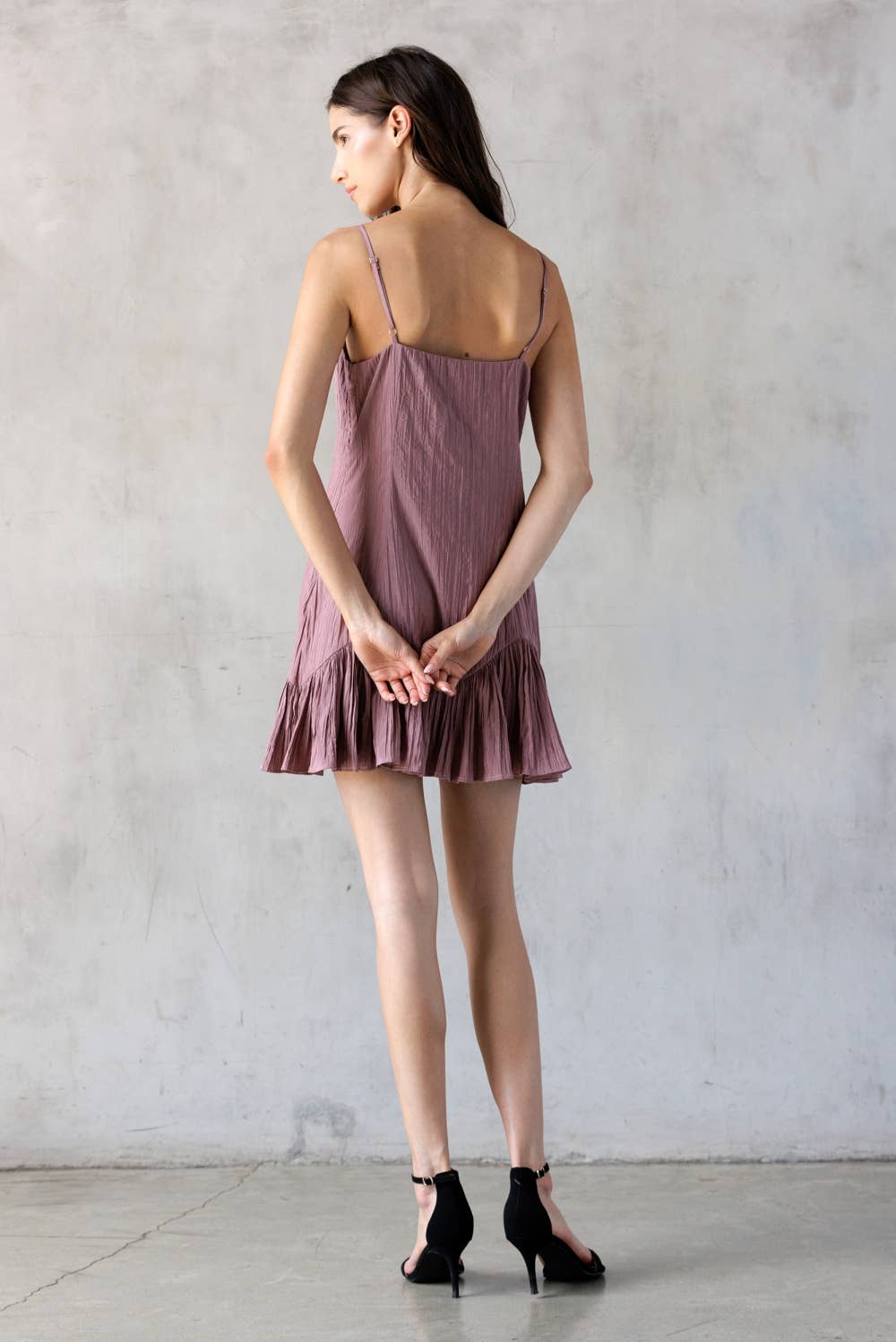 LD2382-RUCHED V-NECK MINI DRESS