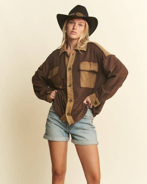 Mineral Wash Collared Button Down Oversized Jacket