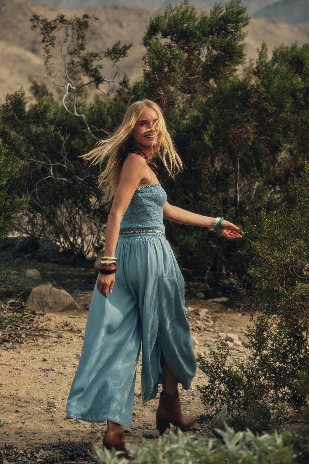 Tencel Denim Smocked Strapless Jumpsuit