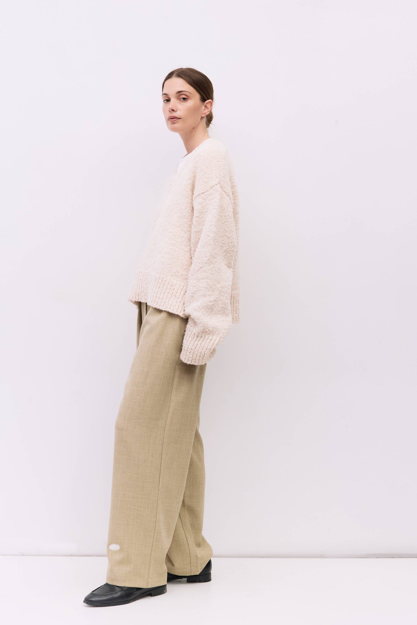 Oversized Boucle Knit V-Neck Sweater