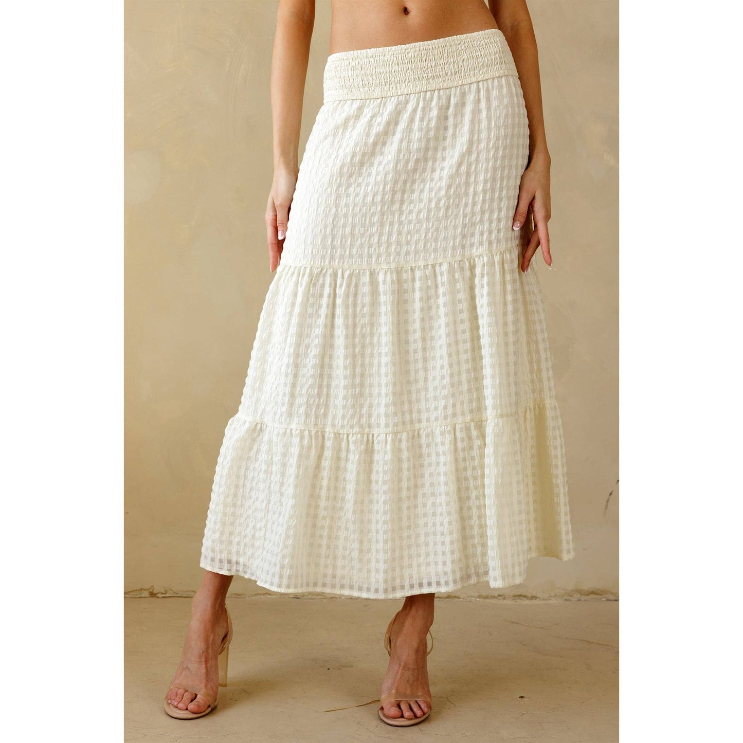 Cream Textured Midi Skirt