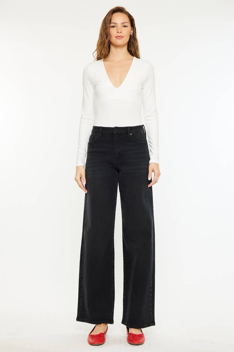 High Rise Wide Leg Jeans – Black Wash