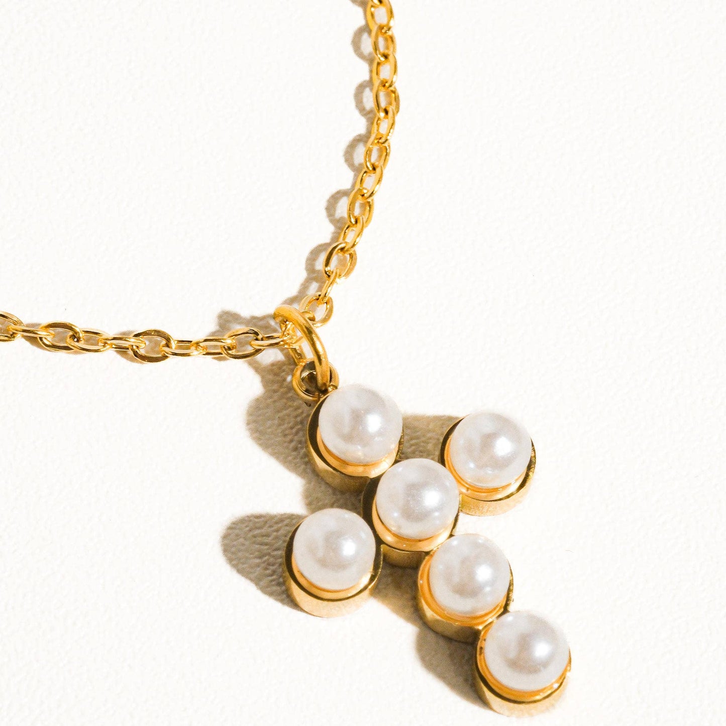 Faith Non-Tarnish Dainty Pearl Cross Necklace