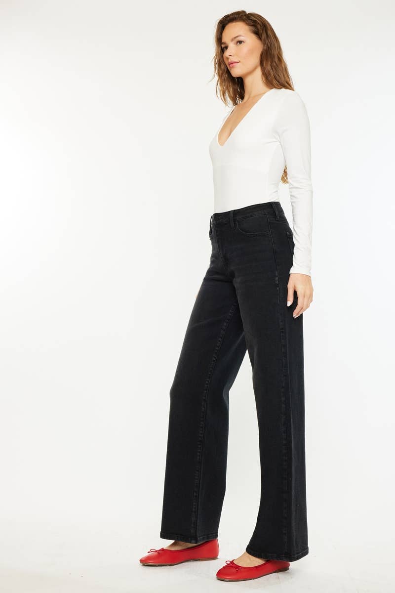 High Rise Wide Leg Jeans – Black Wash